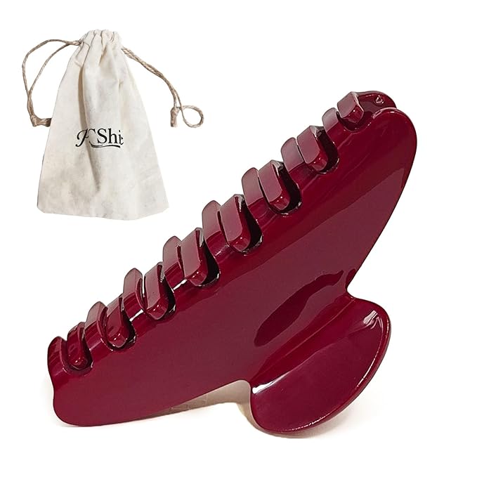 Acetate Hair Claw Clips, Red Hair Claw for Women, CuteJaw Clip for Girl's Gift, 4.2" Non-Slip Clips for Medium Long Hair, Strong Hold Claw Snag-Free with Gift Bag (Wine Red)