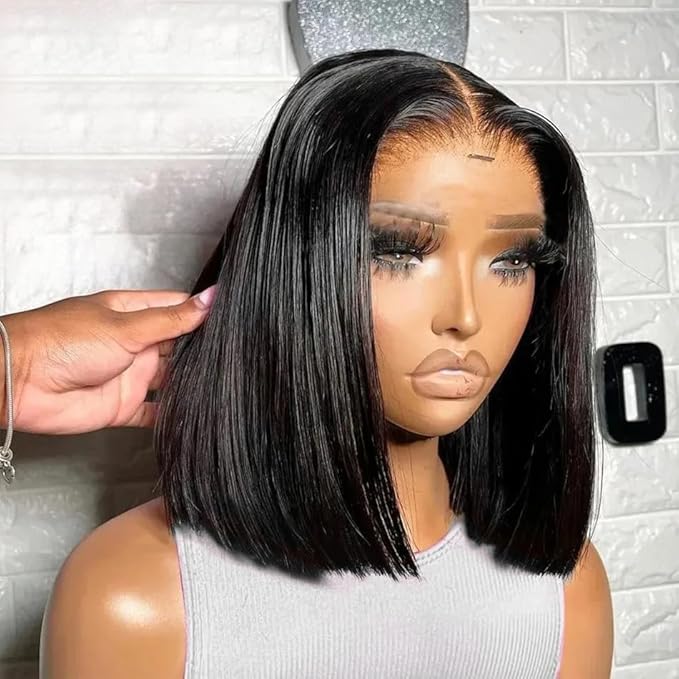 Bob Wig Human Hair Real 100% Human Hair 180% Density Wigs for Black Women 5x1 Bob Lace Closure Wigs Human Hair Natrural Black 10inch