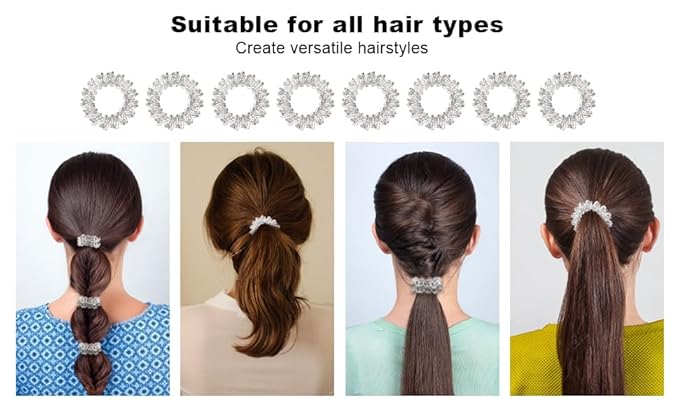 Upgraded Version Spiral Hair ties for Women, No Crease Clear Coil Hair Ties Spiral Ponytail Holders Scrunchies, Hair Coils/Phone Cord Hair Ties for Thin Hair/Soft Elastic. (8,Transparent)