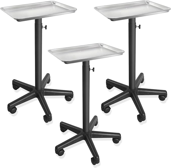 Saloniture Set of 3 - Aluminum Salon Instrument Tray, Heavy-Duty Metal Rolling Base