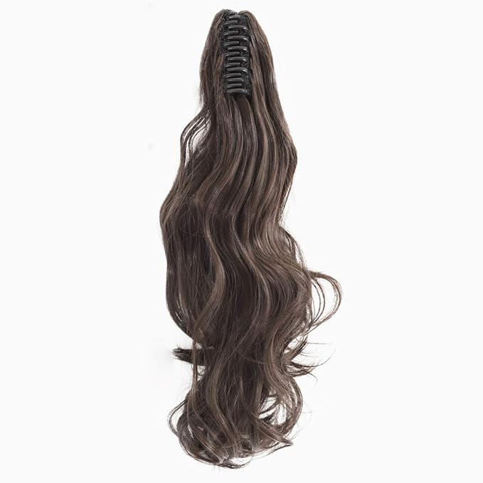 Claw Clip Ponytail 18" Clip in Wavy Ponytail Hair Extensions Long Pony Tails for Women Medium Brown Wave Hairpiece