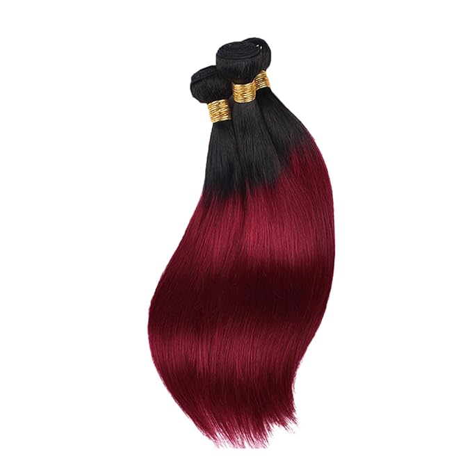 Burgundy Human Hair Bundles Ombre Straight Bundles 22 24 26 Inch Niegmeag Virgin Remy Hair Extensions 2 Tone Black and Red Straight Bundle 1B99J Color 150g