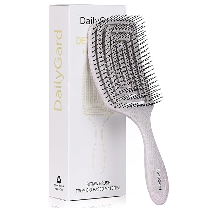 Detangling Brush, Dry and Wet Vented Detangler Hair Brush for Women and Men, Professional Paddle Curved Styling Hairbrush, Beige