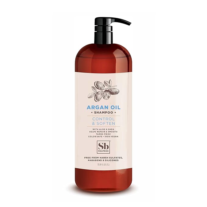 Soapbox Argan Oil Shampoo, Harsh Sulfate Free, Paraben & Silicone Free, Color Safe, and Vegan Hair Shampoo | Control & Soften Shampoo (33.8 Ounces)