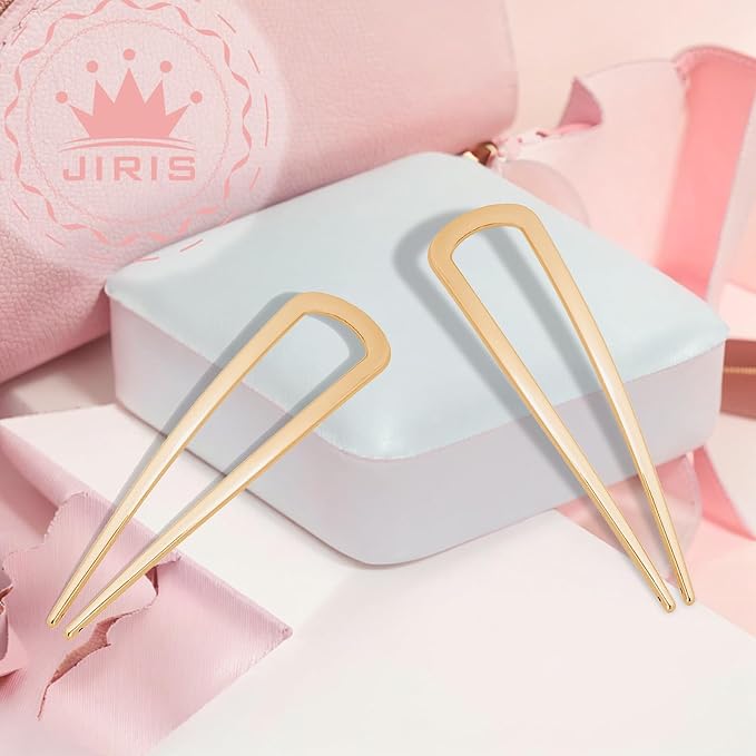 2PCS 4.2Inch French Hair Pins U-Shaped Pins for Women and Girls Fashion Metal Hair Pin French Twist Hair Pins for Buns, Updos,Stylish and Functional(set1-gold)