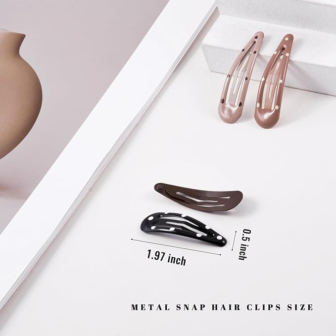 20 PCS Metal Snap Hair Clips Water Drop No Slip Barrettes for Women Bright Small Hair Clips For Thick And Thin Fine Hair,Beige Multiple Brown,1.97 x 0.5 In.