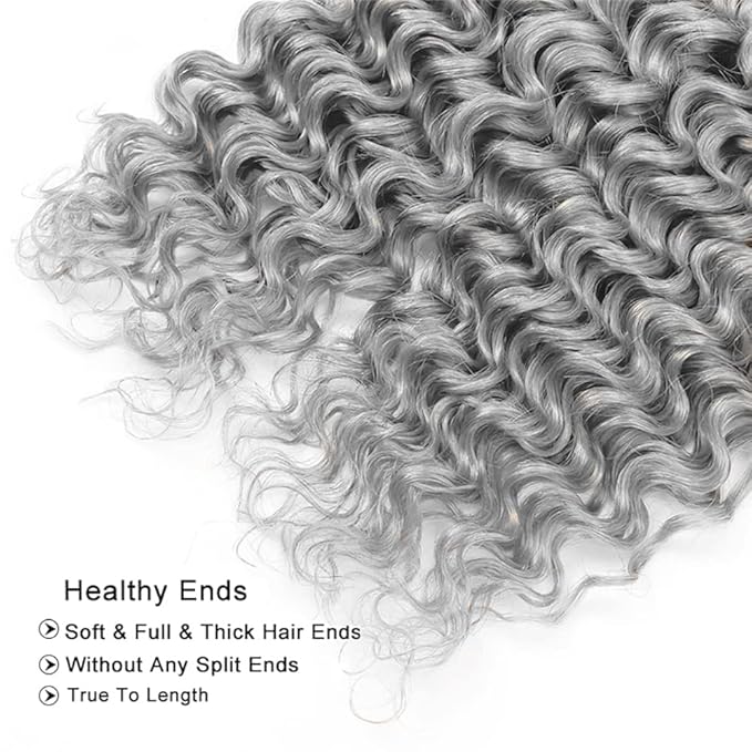 30 32 34 Inch Ombre Bundles Human Hair Grey Deep Wave Bundle Brazilian Virgin Remy Hair Extensions Double Weft 2 Tone Black and Silver Deep Wave Bundle Hair Weave 300g