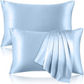 2 Pack 100% Pure Silk Pillowcase for Hair and Skin, Both Sides Mulberry Silk Pillowcases with Hidden Zipper, Cooling Pillowcase 19 Momme, 600 Thread Silk Pillow Cases Queen Size, Light Blue