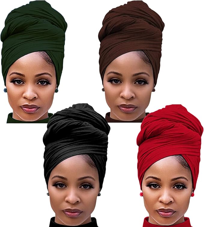 Harewom Head Wraps for Black Women Stretch Head Scarf Long African Hair Wraps Turban Headwraps Jersey Headbands