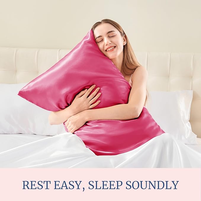 BEDELITE Satin Pillowcase for Hair and Skin, Super Soft and Cooling Similar to Silk Pillow Cases 2 Pack with Envelope Closure, Gift for Women Men(20"x36" King Size, Hot Pink)