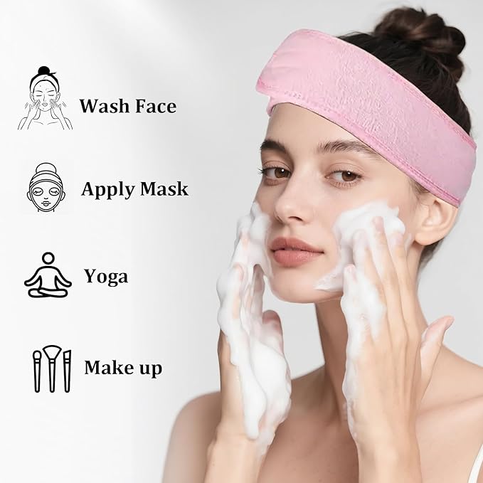 4 Pack Adjustable Makeup Headbands – Non-Slip Spa & Facial Hair Wrap, Washable Headband for Shower, Yoga, Gym, Salon & Home Use (Fits All),HZFD-BB