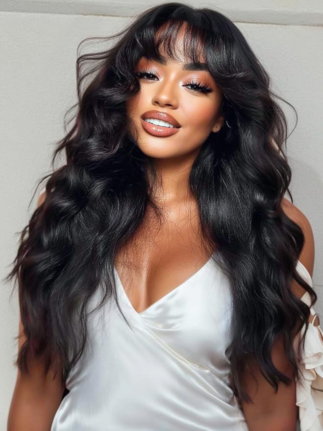 KLAIYI Pre Everything Glueless 13x4 Lace Front Wigs Human Hair Loose Body Wave Bye Bye Knots Pre Cut Lace Pre Bleached Pre Plucked 30S Ready to Wear And Go Frontal Wig with Natural Curtain Bang 24Inch