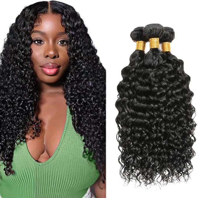 Curly Bundles Human Hair Natural Black Kinky Curly Bundle Niegmeag Brazilian Virgin Soft and Silky Remy Hair 3 Bundles 14 16 18 Inch Double Weft Color 1B Bundle Hair Weave