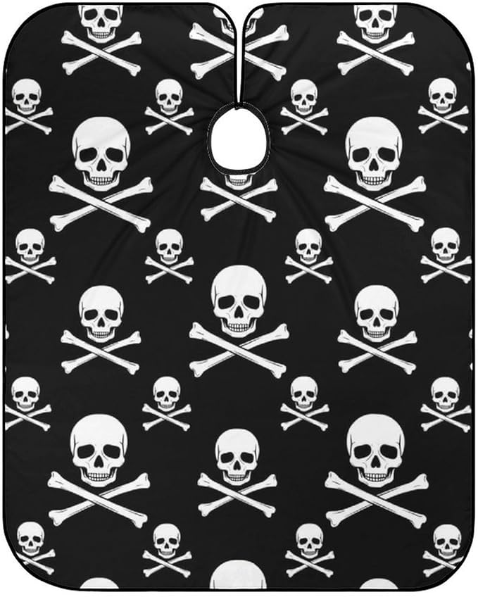 Adjustable Barber Styling Cape, Skull and Crossbones Haircut Apron Hairdressing Gown Cover for Hairdressers