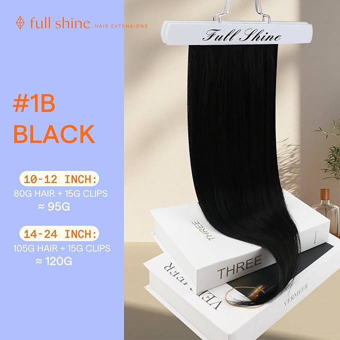 Full Shine Black Human Hair Clip in Extensions Triple Weft Remy Hair Extensions Clip ins Black Hair Extensions Real Human Hair for Women 12 Inch 7 Pcs 95 G
