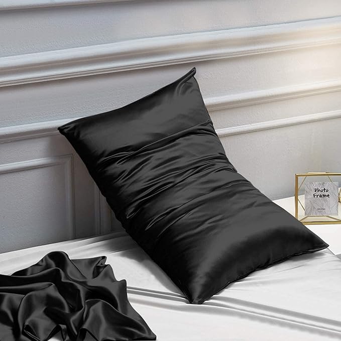NTBAY 12 Pack Satin King Pillowcases for Hair and Skin, Luxurious and Silky Pillow Cases with Envelope Closure, 20 x 36 Inches, Black
