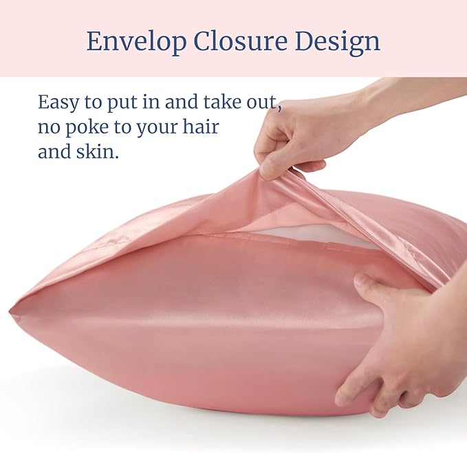 BEDELITE Satin Pillowcase for Hair and Skin, Super Soft and Cooling Similar to Silk Pillow Cases 2 Pack with Envelope Closure, Gift for Women Men(20"x30" Queen Size, Rose Pink)
