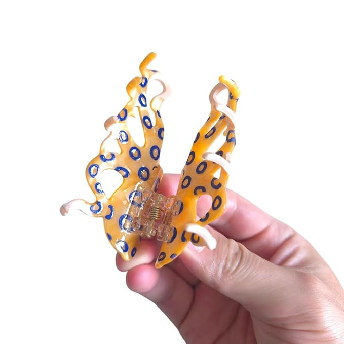 Cute Blue-Ringed Octopus 2.95inch Small Hair Clip,Funny Acetate Claw Clips for Women