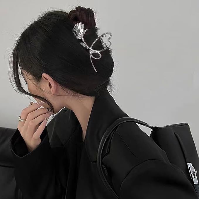 Flower Metal Hair Clips Claw, 1Pcs Flower Hair Claw Clips for Thin Thick Hair Accessories Non-Slip Rose Hair Claw Clip for Women Girls Fashionable Hair Styling