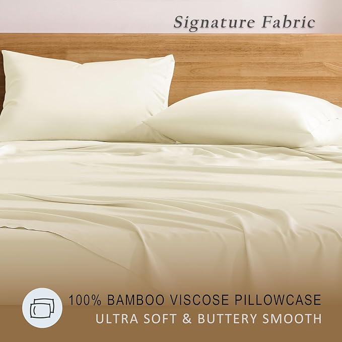 TOSMO Luxury Pillow Case Set of 2 - Cooling Viscose Derived from Bamboo, Oeko-TEX, Breathabl Silky Soft Pillow Cases with Envelope Closure (King / 20x36, Vanilla Yellow)