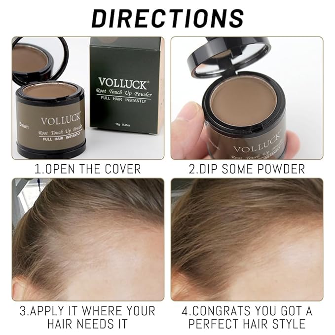 VOLLUCK Root Touch up Powder, Instant Hairline Powder for Thinning Areas and Gray Hair Coverage, Natural and Non-greasy Root Cover up for Women and Men (Dark Brown, 0.35 Ounce)