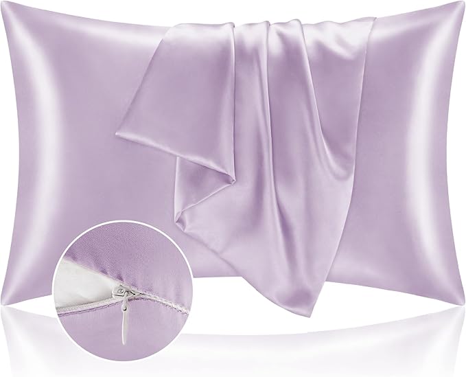 BEDELITE Satin Pillowcase with Zipper, Lavender King Size Pillow Cases Set of 2, Super Soft and Cooling Similar to Silk Pillow Cases, Gift for Women Men(20x36 Inches)