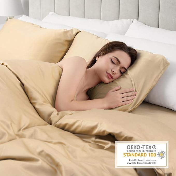Lirex Satin Pillowcase for Hair and Skin, Super Soft and Cooling Similar to Silk, 2 Pack Standard Size 20"X 26" Pillow Cases with Envelope Closure, Gifts for Women Men, Champagne