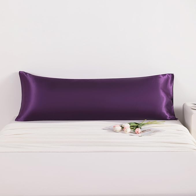 NTBAY Satin Body Pillowcase for Hair and Skin, Luxurious and Silky Pillow case with Envelope Closure, 20x54 Inches, Eggplant Purple