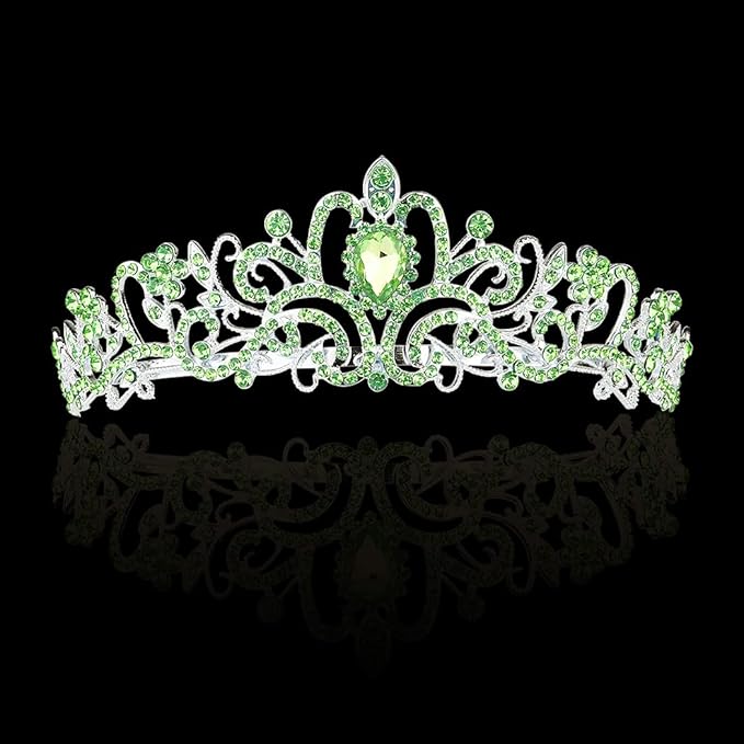 Didder Silver Tiaras and Crowns for Women - Elegant Green Crystal Princess Crowns for Girls - Bridal, Wedding, Prom, Birthday Party