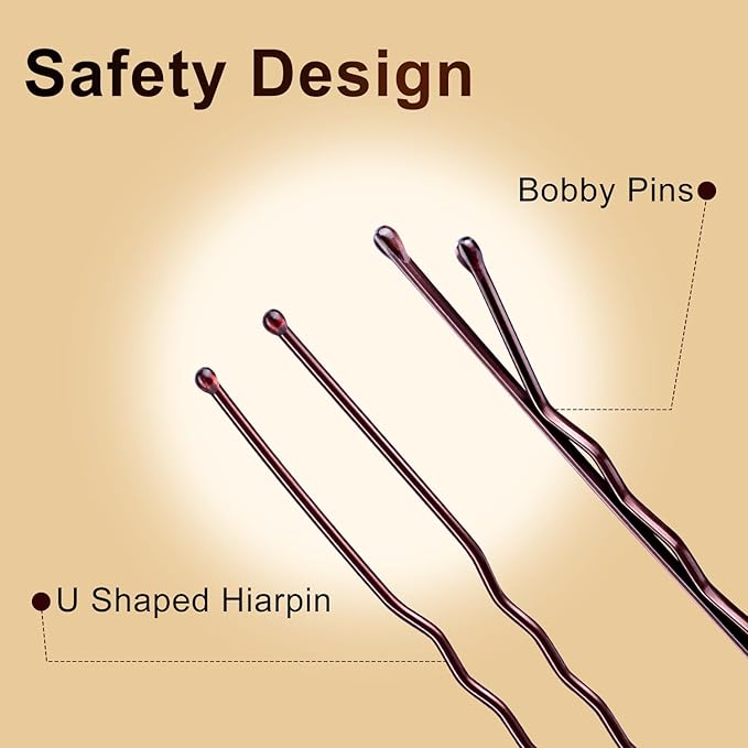 TsMADDTs Bobby Pins Brown U Shaped Hair Pins for Ballet Buns Women Girls with Storage Box, 2.4IN&2IN