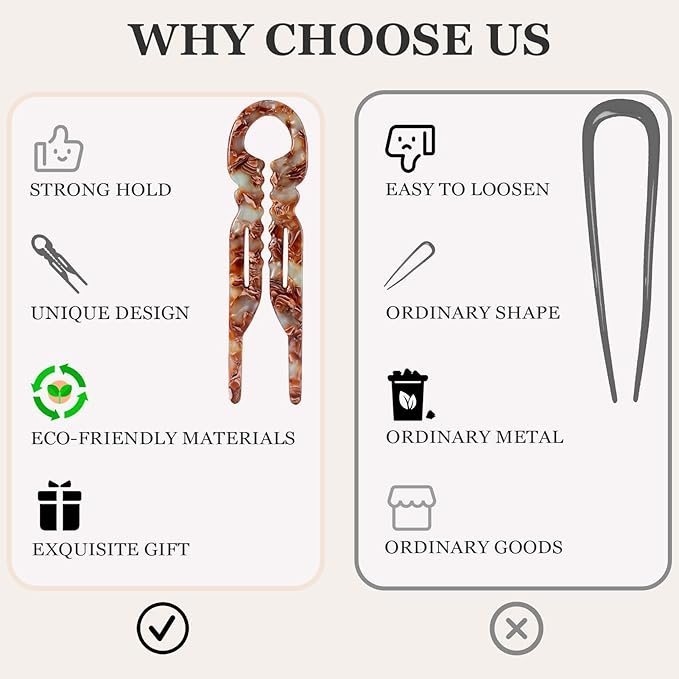 Sunolga 3pcs Prestige French Hair Pins for Women, 4.38" Large, Serrated Anti-Slip Design, Curved Shape for Better Head Fit, Coquette Elegant Hair Accessories for Updos, Chignon, Bun Hairstyles