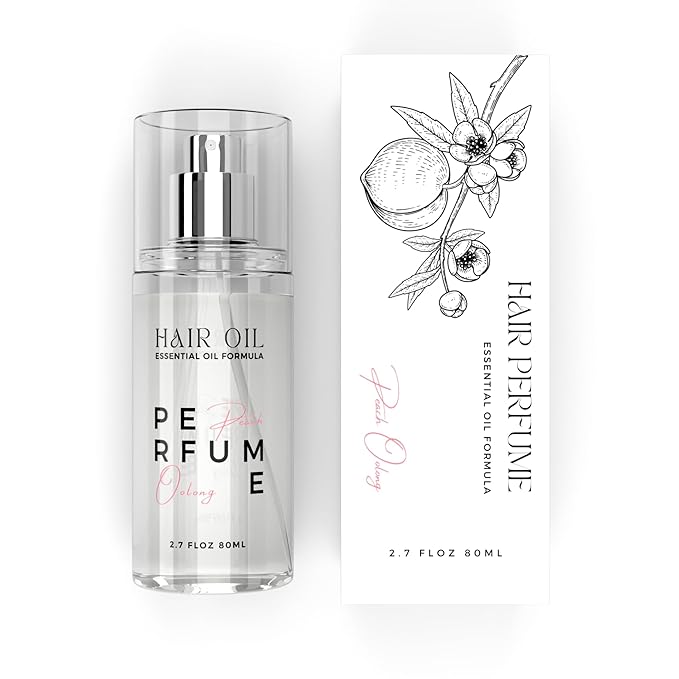 Hair Perfume Oil for Women (Peach Oolong), Argan Oil Heat Protection Spray for Dry, Damaged, Firzzy Hair Care, Long Lasting Fragrance Mist with Keratin & Elastin for Nourish & Smooth 2.7 fl oz
