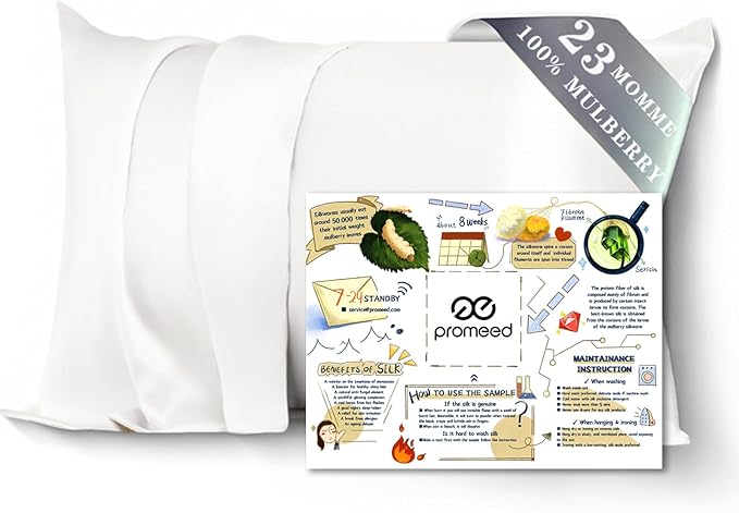 PROMEED 100% Mulberry Silk Pillowcase King Size White, Grade 6a+ 23 Momme Silk Pillow Case for Sensitive Skin, Soft Anti Acne Pillowcase with Zipper (King 20"x36", White)