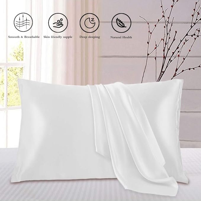 Satin Silk Pillowcase for Hair and Skin, Black Pillow Cases Standard Size Set of 4 Pack Super Soft Pillow Case with Zipper Closure (Ivory, Queen(4 Pack))