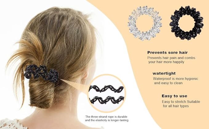 Upgraded Version Spiral Hair ties for Women, No Crease Clear Coil Hair Ties Spiral Ponytail Holders Scrunchies, Hair Coils/Phone Cord Hair Ties for Thin Hair/Soft Elastic. (8, Black and White）