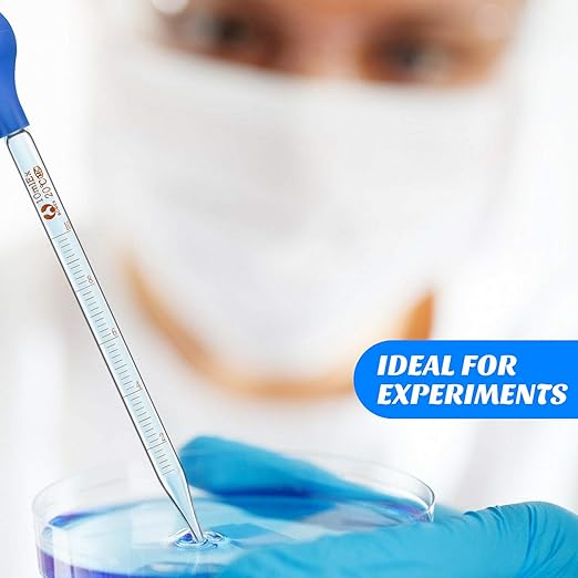 Weewooday Glass Droppers Pipettes Graduated Lab Dropper Glass Liquid Pipette with Big Rubber Hats 20 cm Stir Rod Washing Brush Transfer for Liquid Essential Oil(8 Pieces,Blue,10 ml)