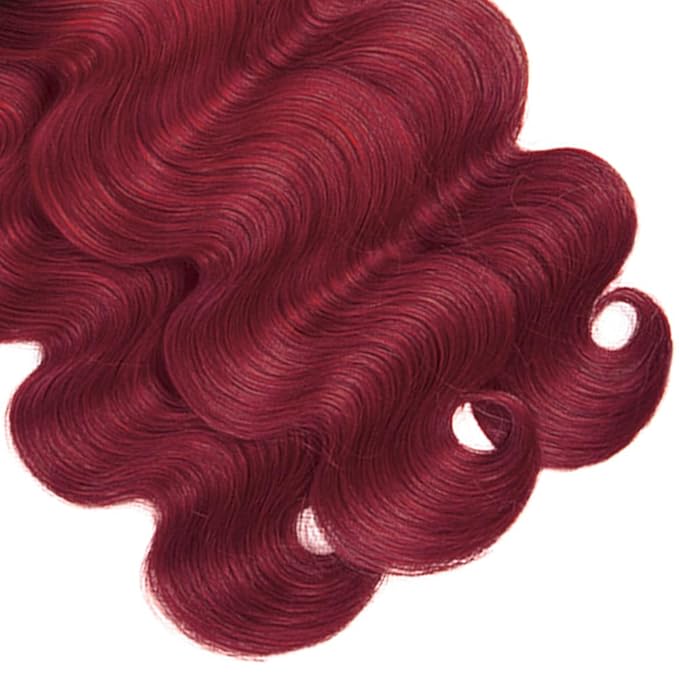 Ombre Human Hair Bundles Burgundy Body Wave Bundles Peruvian Virgin Remy Hair Extensions 20 22 24 Inch Niegmeag Double Weft 2 Tone Black and Red Body Wave Bundle 300g