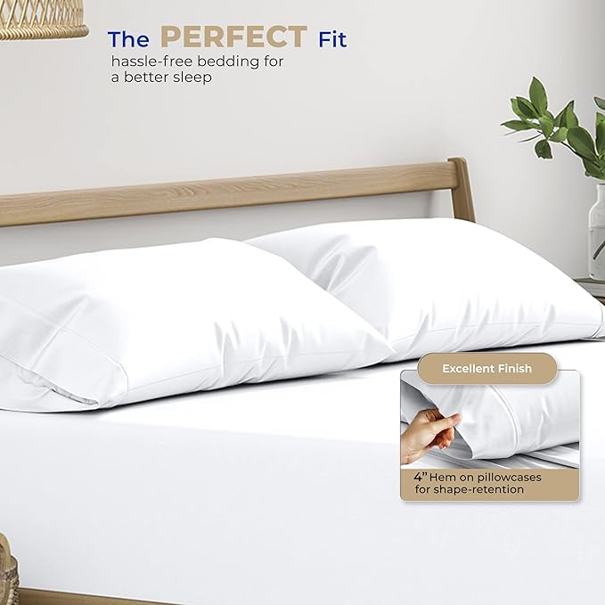 THREAD SPREAD 100% Cotton Pillowcases Standard/Queen Size Set of 4-400 Thread Count Cotton Pillowcases, Ultra Soft Cool Sateen Weave Pillow Cases for Sleeping, Set of 4 Pillow Covers (White)