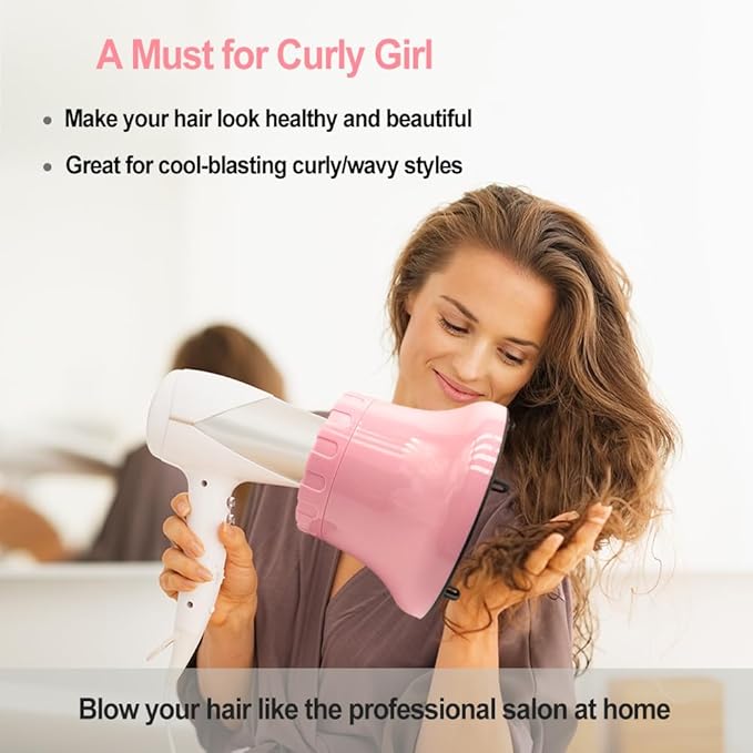Universal Hair Diffuser for 1.4"-2.6" Blow Dryers, Diffuser Hair Dryer Attachment, Professional Hair Diffuser for Curly Wavy Long Thick Hair (Pink)