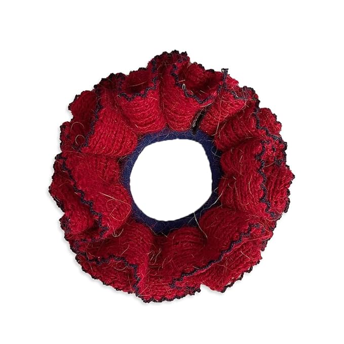 2 Pcs Soft Fabric Scrunchies for Hair,3.9 inch Medium Elastic Hair Ties Ropes Crochet Knit Silky Scrunchie for Women-Red