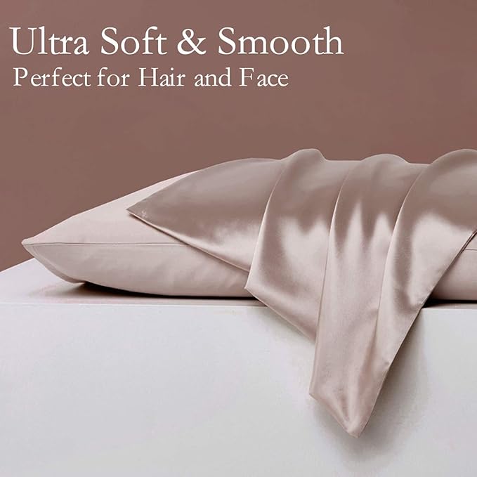 Silk Pillowcase for Hair and Skin 2 Pack 100% Mulberry Silk Bed Pillowcase Hypoallergenic Soft Breathable Both Sides Silk Pillow Case with Hidden Zipper, Pillow Cases (Standard, ApricotGray)