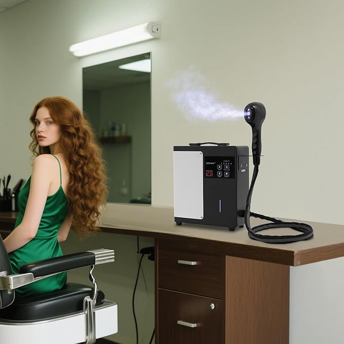 Nano Hair Steamer, Negative Ions Blue Light Hair Steamer Machine, 1250W Standing Hair Color Processor SPA Steamer | 16.91oz Kettle | Adjustable Time | 27.56-98.43in Spray Distance | Black