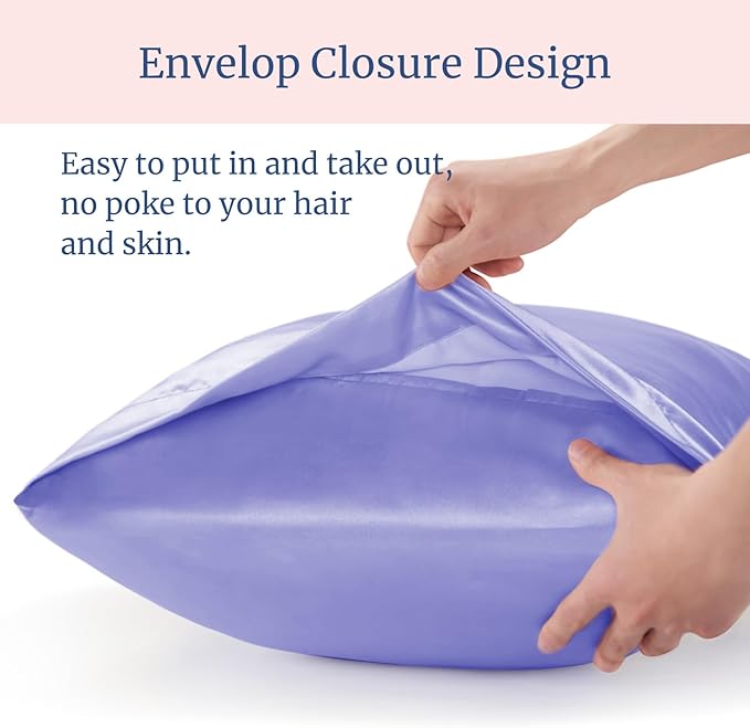 BEDELITE Satin Pillowcase for Hair and Skin, Super Soft and Cooling Similar to Silk Pillow Cases 2 Pack with Envelope Closure, Gift for Women Men(20"x40" King Size, Lilac)