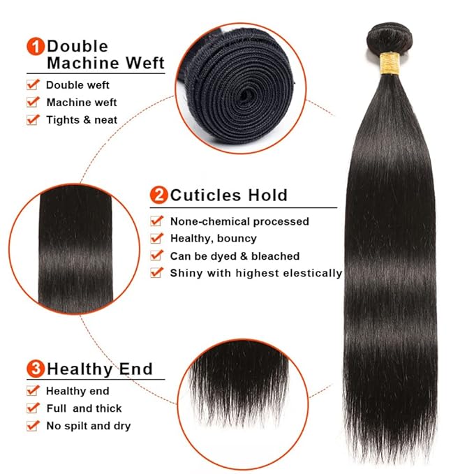 26 28 30 Inch Bundles Human Hair Color 1B Straight Bundles Brazilian Virgin Remy Hair Extensions Niegmeag Double Weft Natural Black Straight Bundle Hair Weave 300g