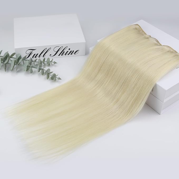 Full Shine Hair Extensions Clip in 14 Inch Hair Clip in Extensions Invisible Platinum Blonde Human Hair Short Extensions for Women Softness with Lace Weft 3 PCS 60 G