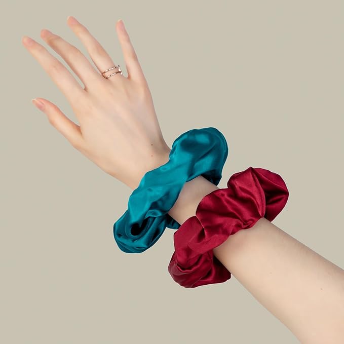 LILYSILK Silk Hair Scrunchies/Ties for Frizz & Breakage Prevention, 100% Mulberry, No Damage, Elastic ponytail Holders, 1Pc, Adriatic Blue