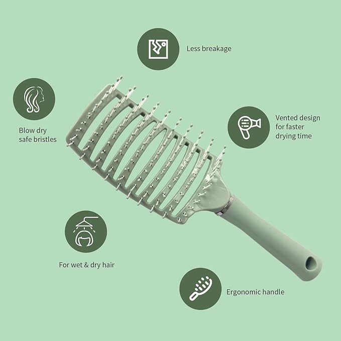 2 Pack-Air Cushion Comb Brush and Curved Vented Hair Brush,Hair brush with Effortless Tangle Removal,For Wet Dry Damaged Curly Hair for Women Men Boys Girls Kids.