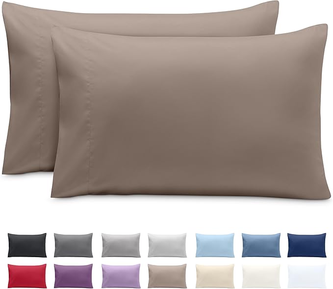 Bare Home Microfiber Pillow Cases - Standard Size Set of 2 - Cooling Pillowcases - Double Brushed - Easy Care - Envelope Closure (Standard Pillowcase Set of 2, Taupe)