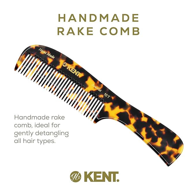 Kent 10T TY Large Detangler Comb, Handmade Wide Tooth Comb for Curly Thick Hair, Detangling Combs For Wet and Dry Hair, Saw-Cut and Hand Polished Made in England