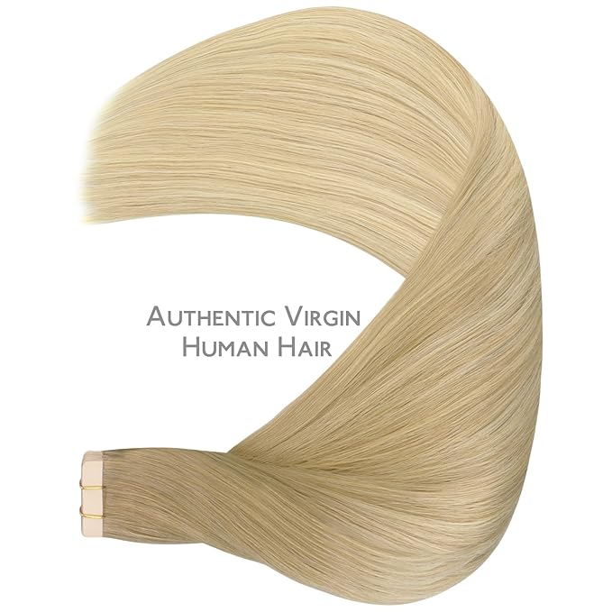WENNALIFE Tape in Hair Extensions Human Hair, 20pcs 60g 26 inch Balayage Dirty Blonde to White Blonde Remy Hair Extensions Straight Human Hair Tape in Extensions Skin Weft Tape Extensions Human Hair